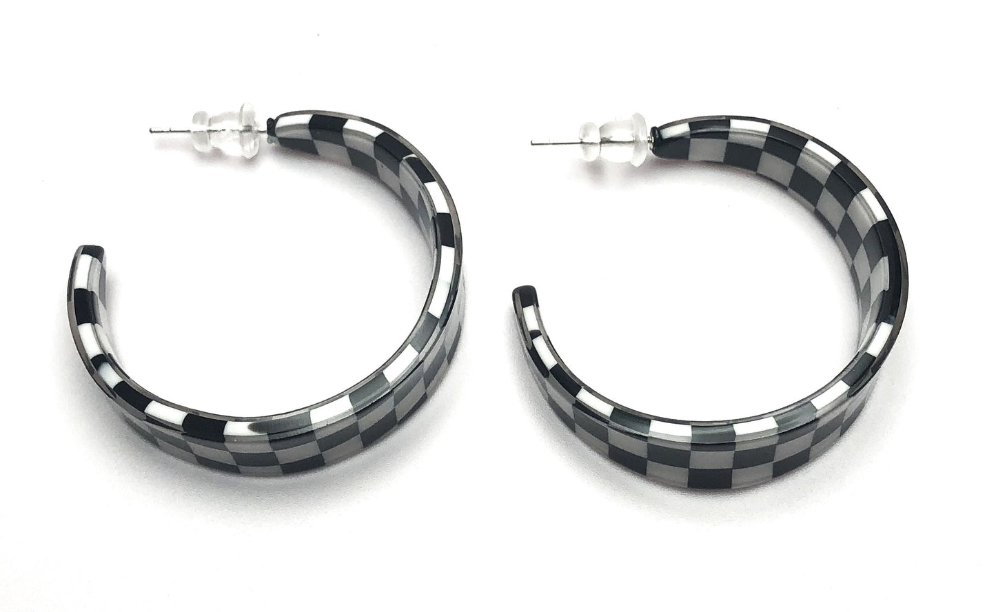 Checkered Hoop Earrings - Front-facing