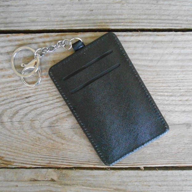 Black and White Checkered Credit Card ID Holder with Key Ring and Clip