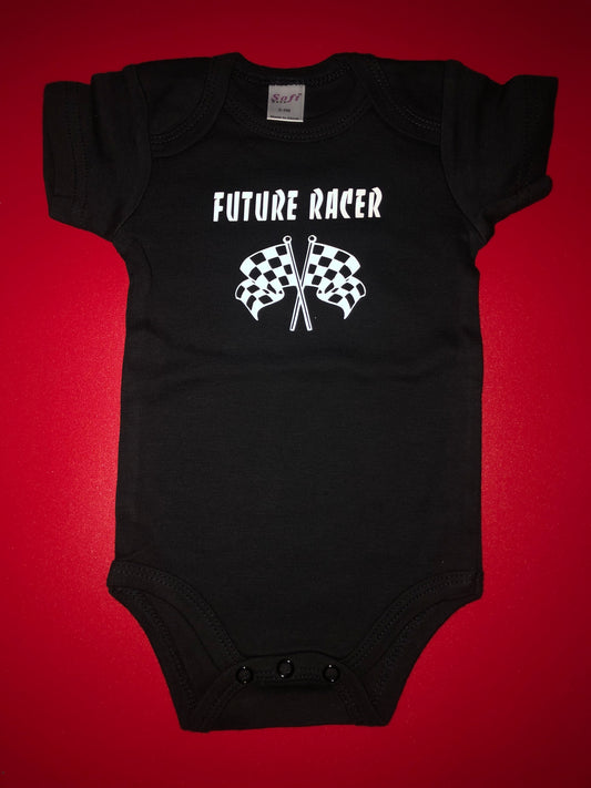 Future Racer with Checkered Flag Short Sleeve Onesie