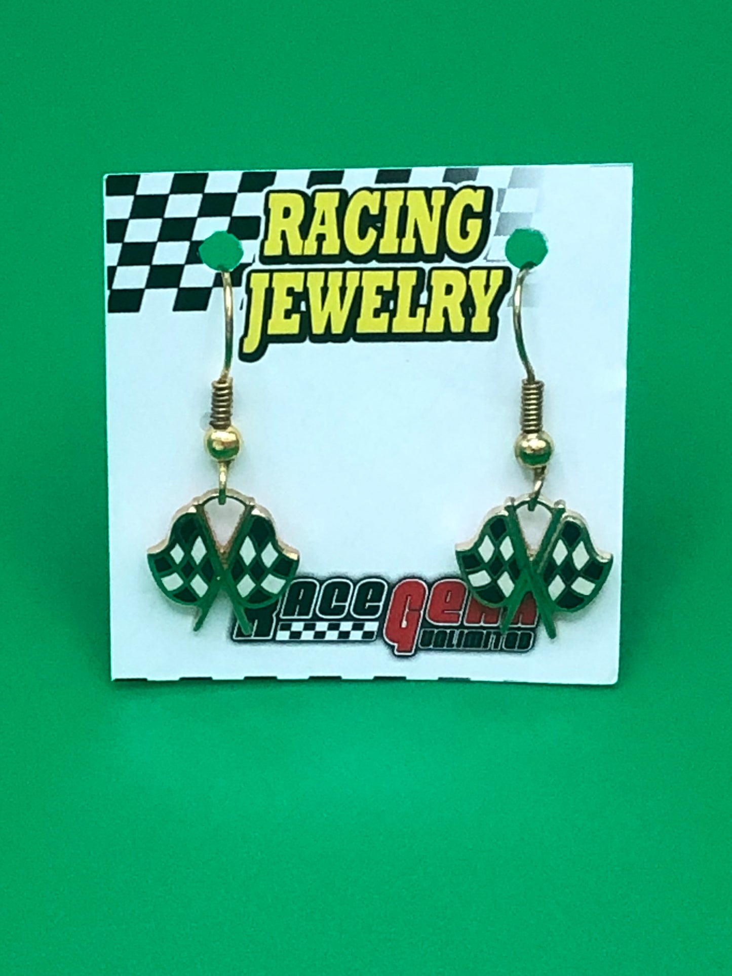 Gold-tone Crossed Checkered Flag French Hook Earrings