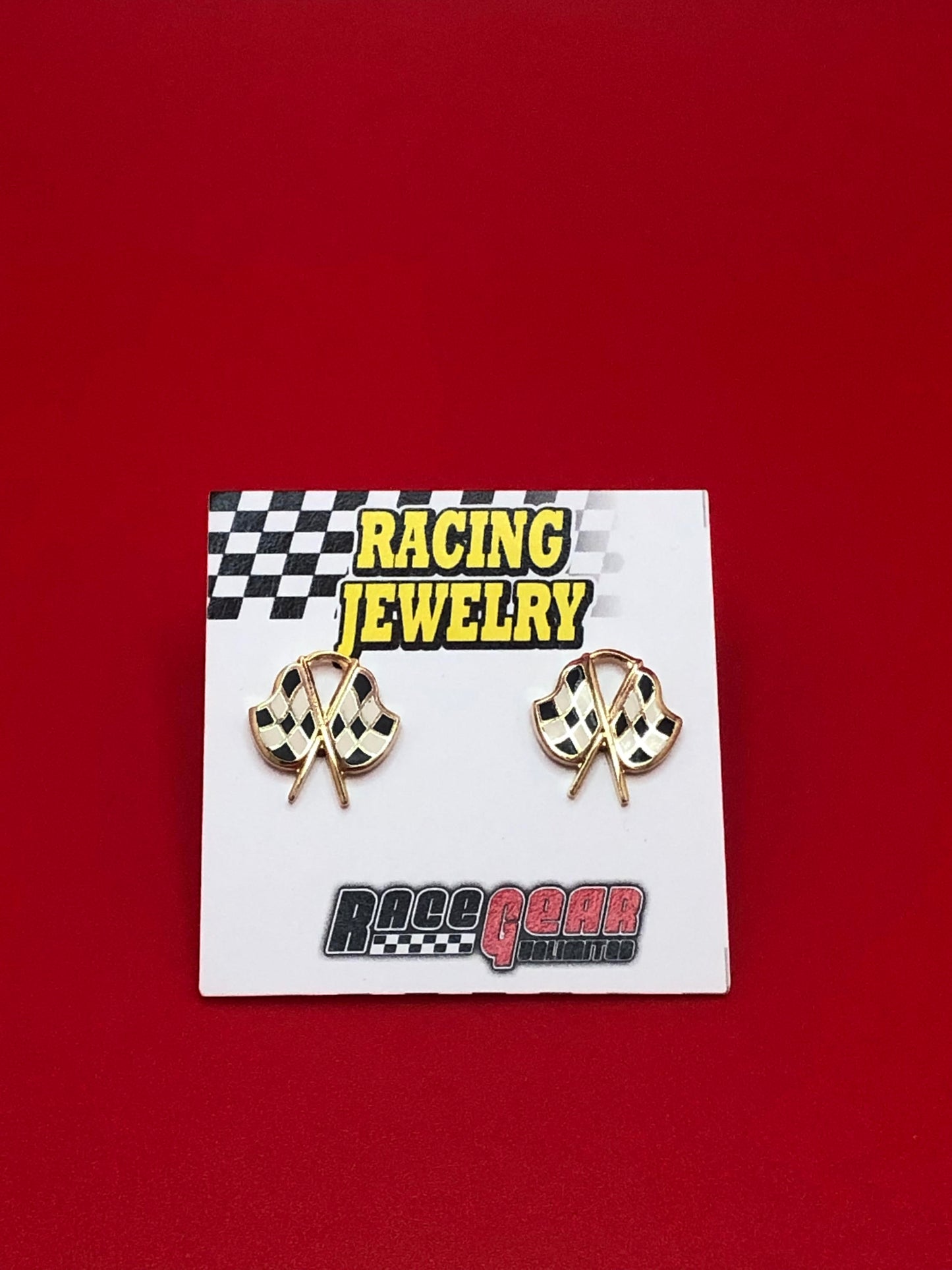 Gold-tone Crossed Checkered Flag Post Earrings