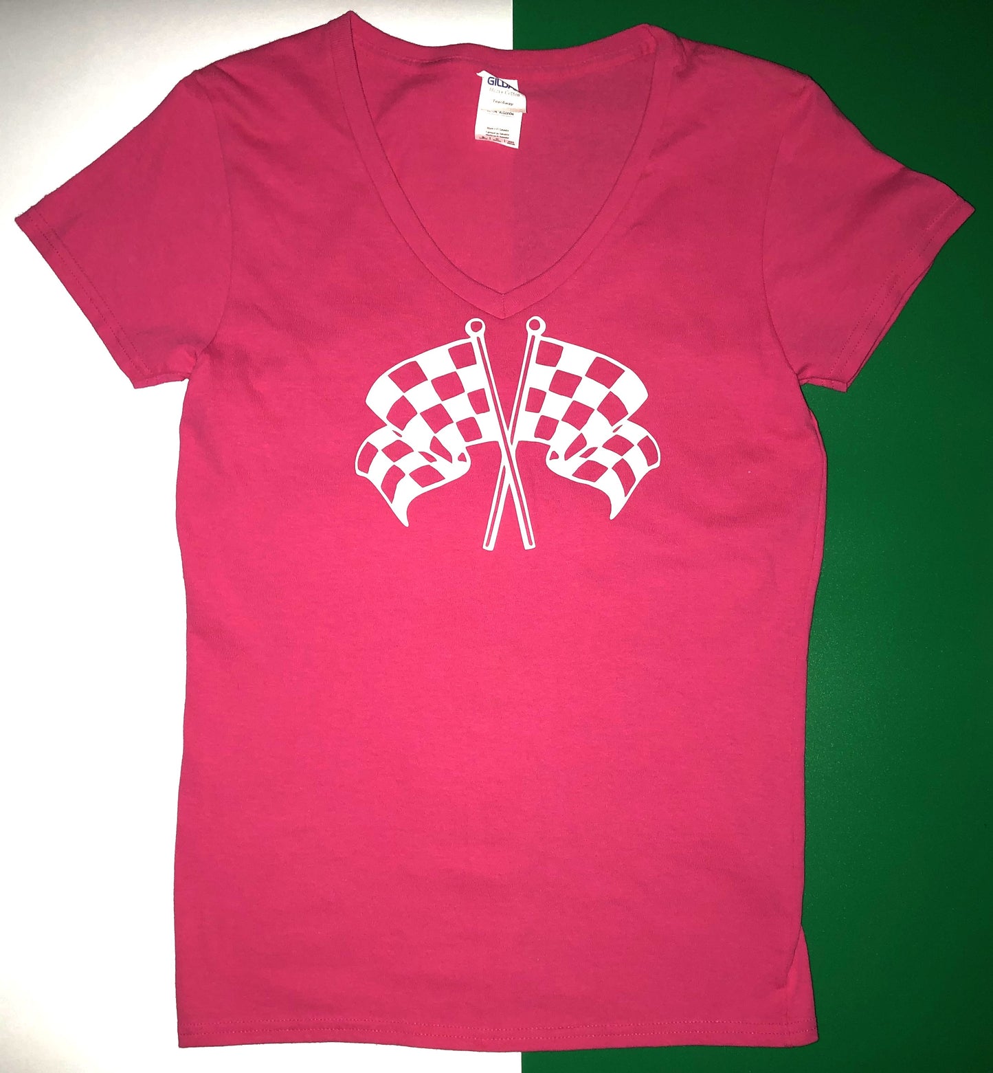 Adult Checkered Flag V-neck Slim Fit T-shirt