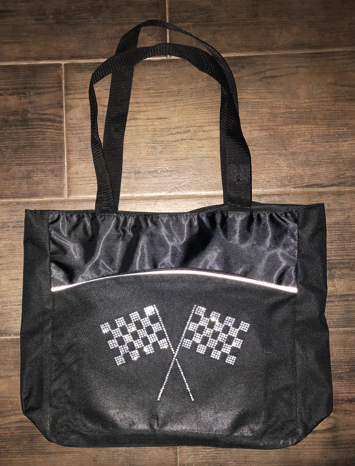 Rhinestone Checkered Flag Tote Bag