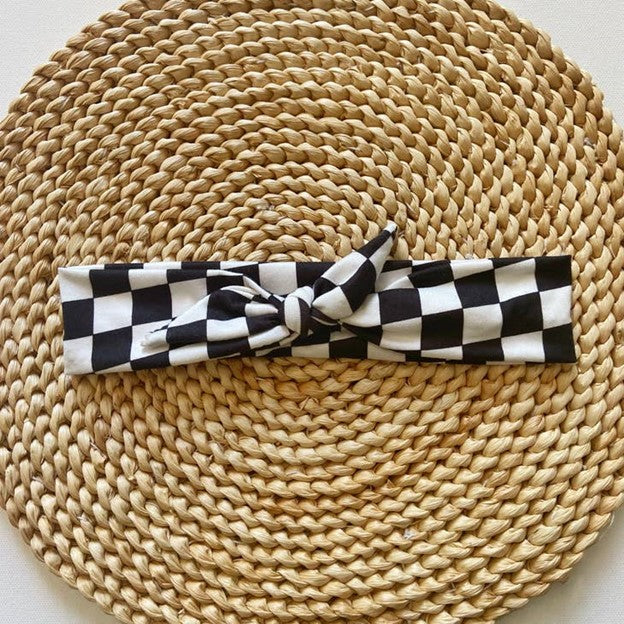 Black and White Checkered Tie Headband