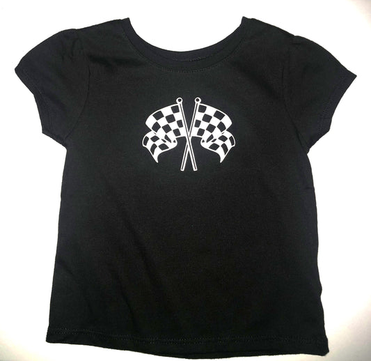 Toddler Checkered Flag Crew Neck T-shirt with Cap Sleeves