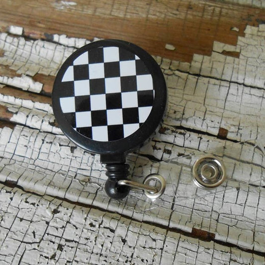 Badge Reel Clip - Black and White Checkered