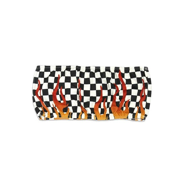 Checkered Bandeau Top with Flames