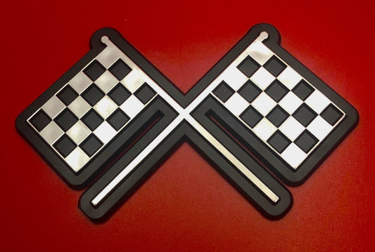 3D Black and Silver Crossed Checkered Flag Decal