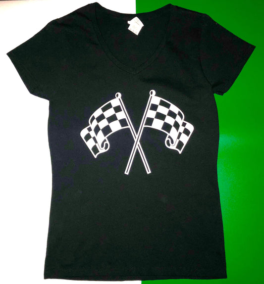 Adult Checkered Flag V-neck Slim Fit T-shirt