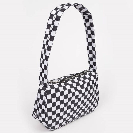 Black and White Checkered Small Handbag