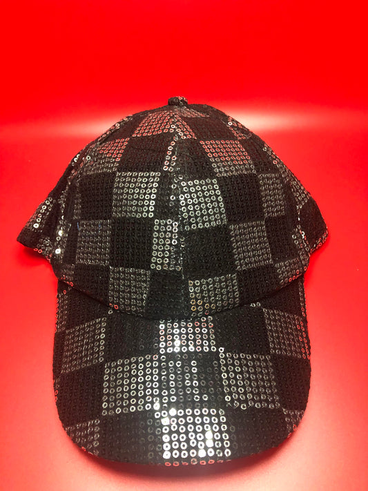 Black and Silver Checkered Sequin Cap