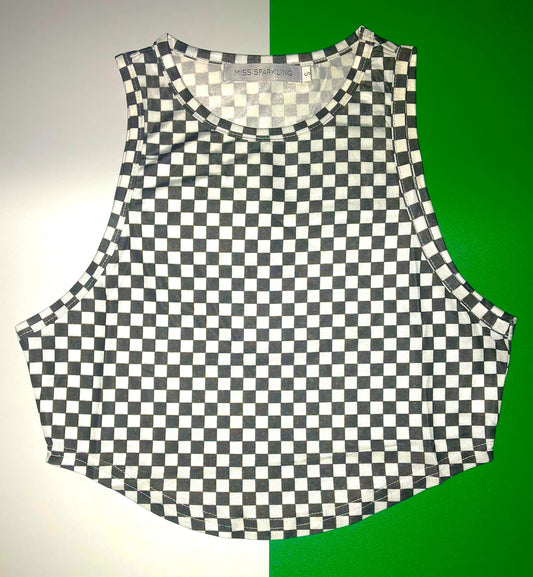 Black and White Checkered Crop Tank