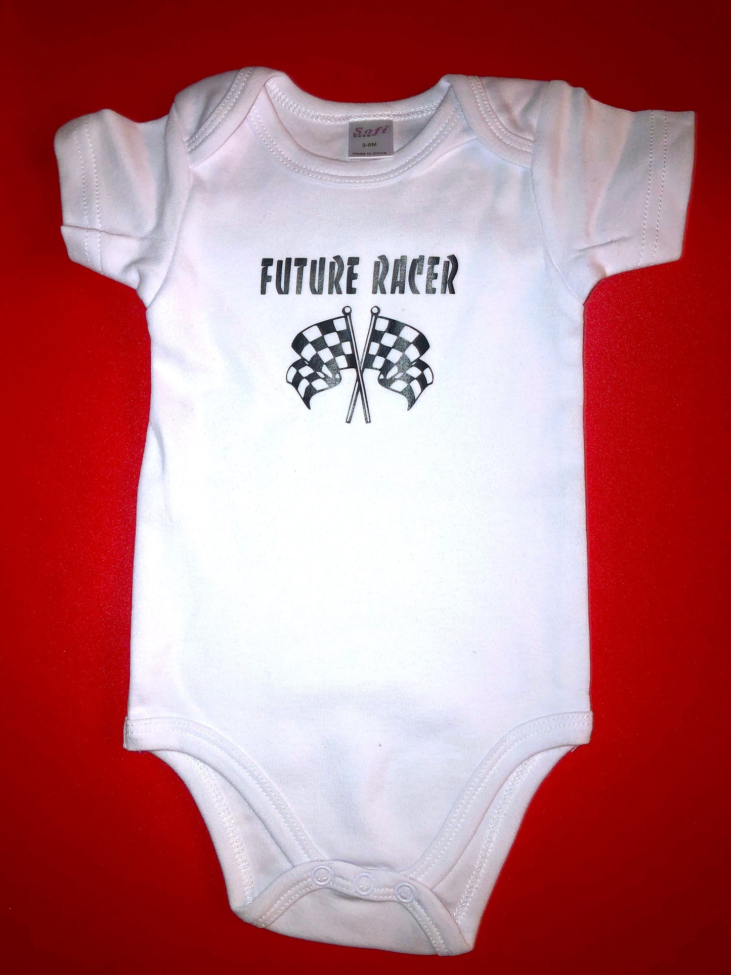 Future Racer with Checkered Flag Short Sleeve Onesie