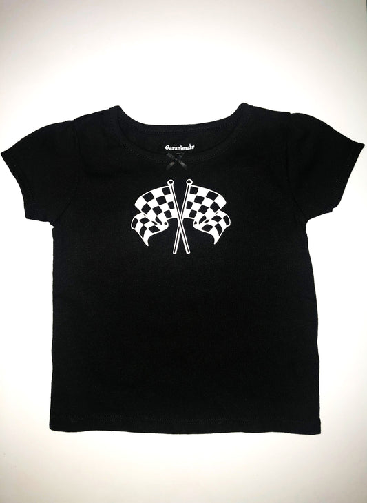 Infant Checkered Flag Crew Neck T-shirt with Bow