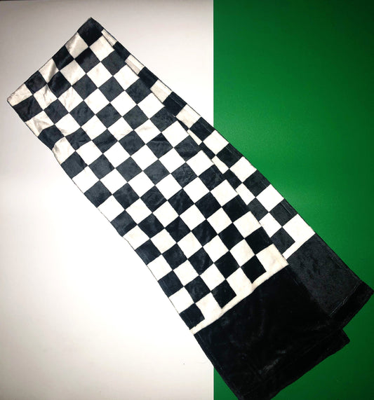 Black and White Checkered Scarf with Black Trim
