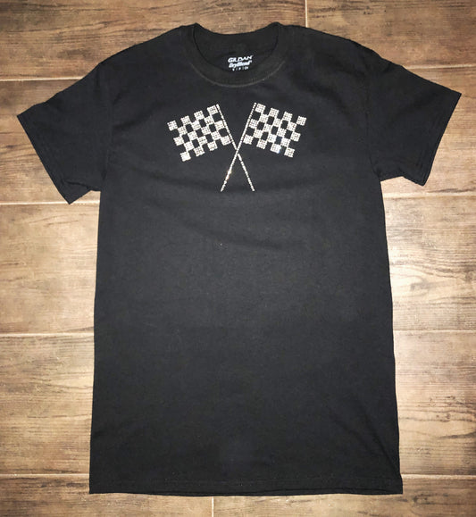 Adult Rhinestone Checkered Flag T-shirt