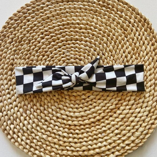Black and White Checkered Tie Headband